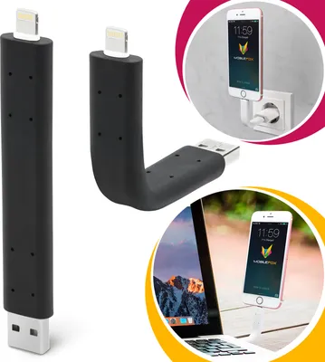 Produktbild von Mobilefox Biegbar USB Handy Ladekabel Datenkabel Halter passend für Apple Geräte Universal Schwarz