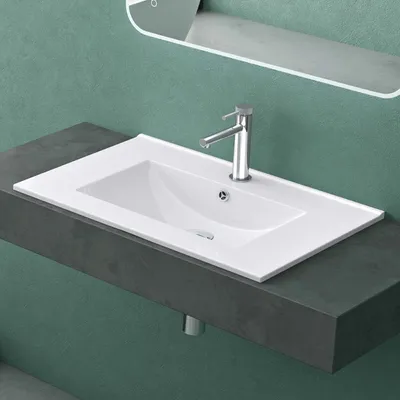 Produktbild von Mai & Mai Waschbecken Einbauwaschbecken Waschtisch Weiß glänzend aus Keramik 71x47x18cm inkl. Nano-Beschichtung Rechteckig Brüssel912