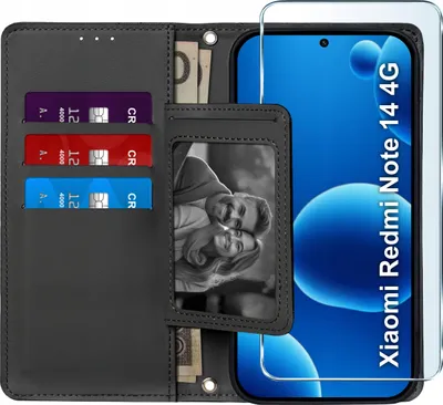 Zdjęcie produktu dla ETUI z klapką do Xiaomi Redmi Note 14 4G Zamykane Magnetyczne + SZKŁO 9H