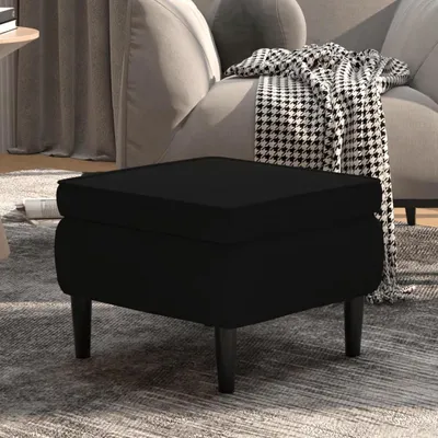 Produktbild von Sitzhocker mit Holzbeinen, Fußhocker für Sofa und Couch, schwarzer Samt