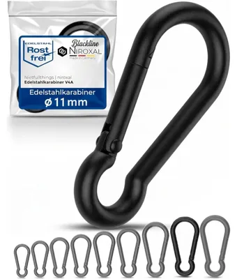 Karabinerhaken V4A A4 schwarz, Ø 11 x 120 mm, 10 Stück