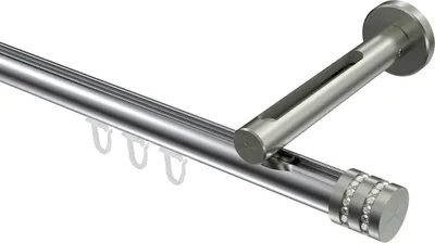 Produktbild von Interdeco Innenlaufstange / Gardinenstange mit Innenlauf Chrom / Edelstahl-Optik, Typ Siteno Estana (Glitzerkappe), 20 mm Ø 1-läufig, 480 cm