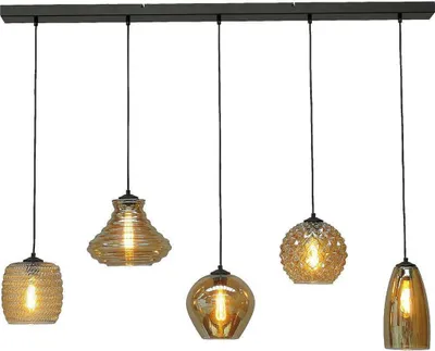 Produktbild von masterlight Pendelleuchte Quinto 5-flammig Glas Schwarz-Transparent 130x21cm