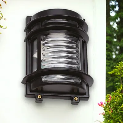 Produktbild von Außenwandlampe Messing Glas H: 22 cm IP64 Schwarz E27 Maritim Wandleuchte außen Balkon