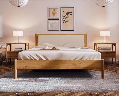 Produktbild von Schlafzimmer Set 3-teilig PORI-165 mit Bett 200x200 in Wildeiche massiv geölt mit Polsterkopfteil