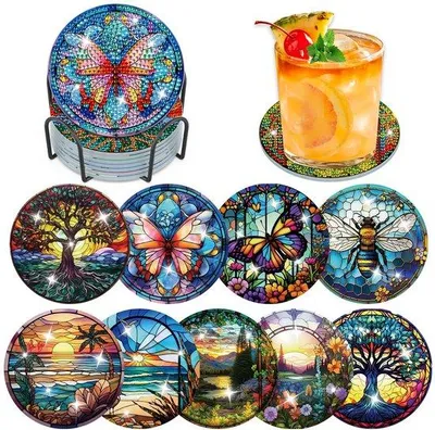 Image de Supports de peinture au diamant avec support, verre, motifs pour adultes, supports Kurk pour le bricolage