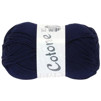 A ball of dark blue yarn on a white background.