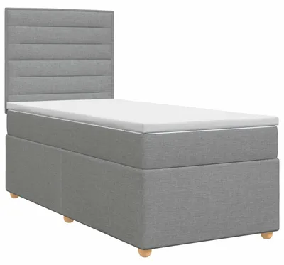 Imagen del producto de Cama con somier y colchón, color gris claro, 100 x 200 cm, tapizada en tela