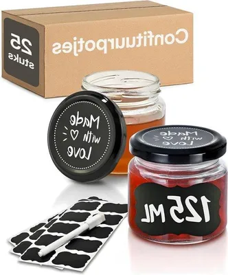 Produktbild von Glasbehälter 125 ml Luftdicht Spülmaschinenfest - Mit Etiketten & Stift - Ideal zum Verschenken