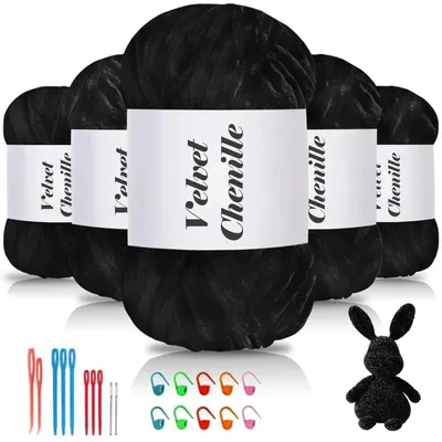 Productafbeelding van Samt chenille garen, 500 gram (5 x 100 gram), kleur 28 (zwart)