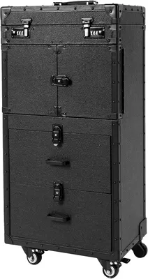 Produktbild von Trolley Beauty Case Kosmetikkoffer Makeup Koffer Schminkkoffer Friseurkoffer Rollwagen Make Up Profi Rollcontainer Auf RäDern Kosmetik Friseurwagen Arbeitswagen Bedienungswagen (Schwarz)