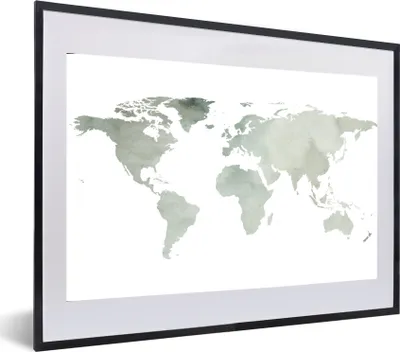 Produktbild von MuchoWow® MuchoWow® Gerahmtes Poster Weltkarte - Grau - Aquarell 60x40 cm - Poster mit zchwarzem Bilderrahmen - Schlafzimmer - Plakat in Rahmen - Drucken