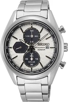 A close-up, front-facing studio shot of a men's wristwatch.