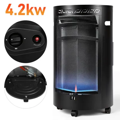 Zdjęcie produktu dla Mobilny grzejnik gazowy Vigevee Blue Flame, 1600 W/4200 W, z regulatorem ciśnienia i wężem, wyposażony w 4 kółka jezdne