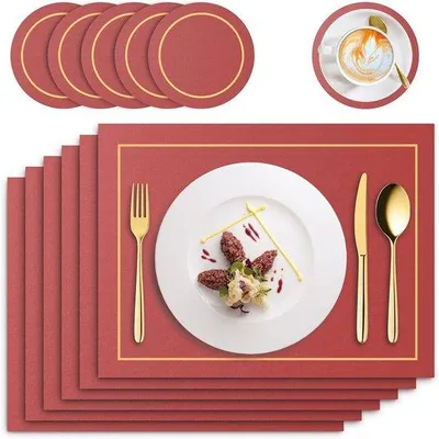 Productafbeelding van Famanu Set van 6 wasbare, antislip placemats van Polyurethanleer, 41 x 31 cm - Waterdicht en hittebestendig
