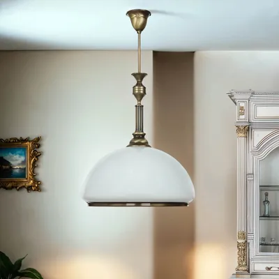 Produktbild von Deckenleuchte Glas Metall rund Ø 40 cm Jugendstil in Messing antik Weiß E27 Deckenlampe Küche Esszimmer Wohnzimmer
