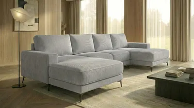 Produktbild von Ecksofa VALTOR 320x185 cm mit Schlaffunktion, Bonellfederkern und Bettkasten, Farbe: Grau
