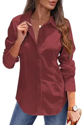 Zdjęcie produktu dla Bluzka damska Tanmolo, letnia, bawełniana, do noszenia w biurze, kolor: bordo, rozmiar: XL
