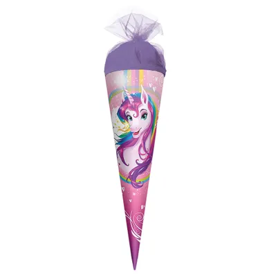 Produktbild von ROTH Geschenk-Schultüte Einhornportrait 22 cm klein rund Tüllverschluss Zuckertüte Schulanfang