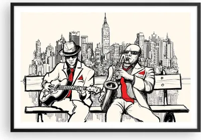 Produktbild von Gerahmtes Poster - Schwarzer Rahmen - Jazz Musik Musiker - 91,5x61 cm - Wand Bild - Wanddeko - Wandbilder - Kunstposter - Wandposter - Bilderrahmen - Bilder - Kunstdruck - Wandbild - P2BAA91x61-3599