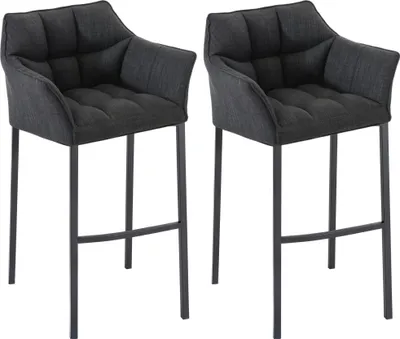 Produktbild von CLP 2er Set Barhocker Damaso Stoffbezug mit Vierfußgestell aus Metall bis 240 kg dunkelgrau Gestell Farbe schwarz