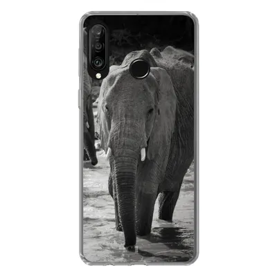 Produktbild von MuchoWow® Handyhülle Schutzhülle Hülle für Huawei P30 Lite Elefant - Tiere - Wasser - Schwarz und weiß Silikon Softcase Handy Hülle - Handyhülle