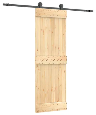 Zdjęcie produktu dla vidaXL Drzwi przesuwne w kolorze naturalnym i czarnym, 70 x 210 cm, z litego drewna sosnowego