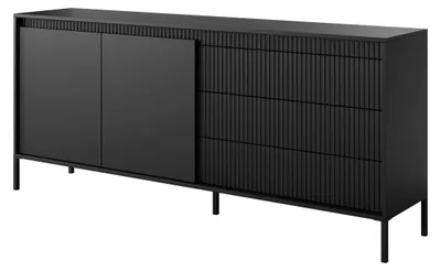 Produktbild von Sideboard Kommode FERRATO 187 cm Schwarz Riffelung grifflos 2D3S