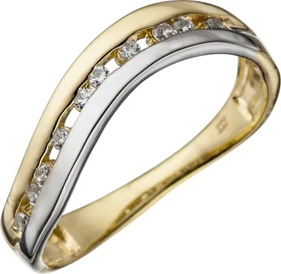 Produktbild von Ring Damenring mit Zirkonia weiß 333 Gold Gelbgold Weißgold gewellt Fingerring Innenumfang 50mm  Ø15.9mm