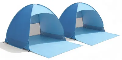 Produktbild von Strandmuschel Pop Up Strandzelt 2er Set für 2-3 Personen, UV-Schutz UPF 50+, Sonnenschutz mit Bodenplane und Tragetasche