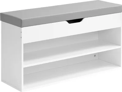 Produktbild von VASAGLE Schuhbank mit Sitzkissen, Schuhregal mit 3 Ebenen, 30 x 80 x 44 cm, weiß-grau
