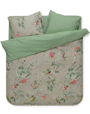Produktbild von Pip Studio Perkal-Bettwäsche Floris 200x200cm+2x80x80 Farbe Khaki AL