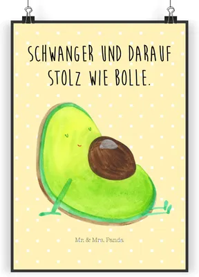 Produktbild von Mr. & Mrs. Panda Bild Avocado Schwangerschaft DIN A4 - Gelb Pastell - Geschenk, Plakat, Avocadokern, Wanddekoration, wanddeko, Schwanger, Geburt, Liebe, Baby, Wandbild
