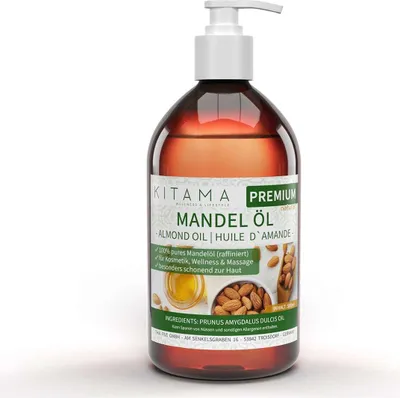 Produktbild von Kitama Mandelöl 100% rein 500ml 0,5L | Naturkosmetik - sanftes Baby-Öl Massage-Öl als natürliches Pflege-Öl für Haut & Haar
