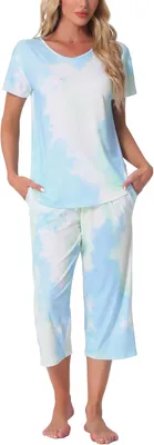 Produktbild von Cheibear Damen-Pyjama-Set 2-teilig T-Shirt Kurzarm Hose Blau L