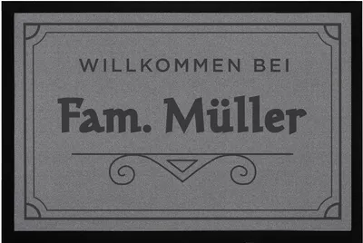 Produktbild von Fußmatte Willkomen bei anpassbarer Familienname Bordüre Rahmen rutschfest & waschbar SpecialMe® weiß 60x40cm