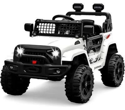 Image de Voiture électrique pour enfants - 4x4 tout-terrain - 12 V - Suspension - Éclairage LED - Bluetooth - 2 vitesses - 4 roues - Blanc