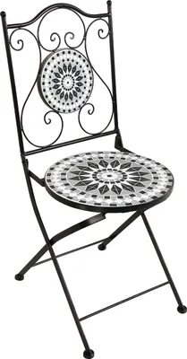 Produktbild von AXI Amélie Bistroset 3-teilig mit Mosaik Design in Schwarz / Weiß | Bistrotisch mit 2 Stühlen | Bistro Gartenmöbel Set für Garten / Balkon / Terrasse | Balkonset / Sitzgruppe