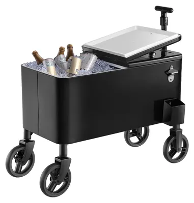 Image de Chariot réfrigéré VEVOR Chariot à boissons 75,71 L jusqu'à 50 bouteilles/110 canettes, chariot d'appoint pour les fêtes en terrasse et les bars avec poignée télescopique & décapsuleur & collecteur de capsules, refroidisseur de boissons Noir