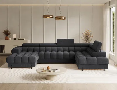 Produktbild von Couchgarnitur Ecksofa Feraria U-Form – Wohnlandschaft mit Schlaffunktion, Bettkasten & verstellbaren Kopfstützen