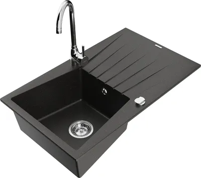 Image de Mexen Evier en granit Cesar 1 bac avec égouttoir et mitigeur Telma, Noir/Or - 6514-75-670200-00