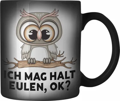 Produktbild von Trendation - Eulen Fans Farbwechsel Zauber-Tasse Geschenk Eulenliebhaber Geschenkidee Ich Mag Halt Eulen Ok (Schwarz)