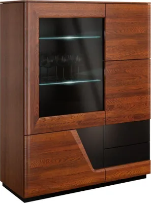 Produktbild von Bücherregal Bücherschrank Büchervitrine - 102 cm breit, teilmassiv, Optik: Walnuss / Schwarz