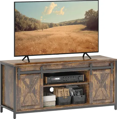 Obrázek produktu pro TV stolek – televizní skříňka v industriálním designu – pro televizory do 152 cm – 6 přihrádek – 2 posuvné dvířka – dřevěná konstrukce – armádně zelená barva