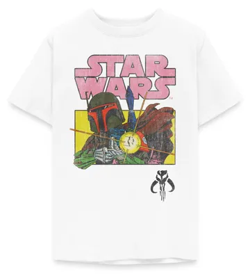 Produktbild von Star Wars: Mandalorian Retro Mandalorianer Teenager T-Shirt, 134/146 (9-11 Jahre), Weiß