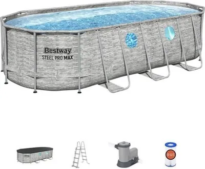 Produktbild von Aufstellpool Bestway Steel Pro Max Oval, 549 x 274 x 122 cm, mit Filterpumpe, Abdeckplane & Leiter