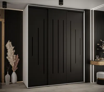 Produktbild von Kleiderschrank YVONA 12 - 190/60 cm, weiß/schwarz/schwarz