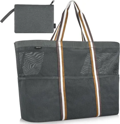 XXL Familienbadtasche mit Reißverschluss für Strand und Reisen - schwarz-grau - wasserdichte Strandtasche mit Reißverschluss
