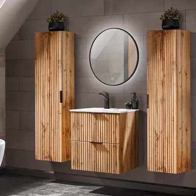 Produktbild von Badmöbel Komplett Set Wotaneiche Rillenoptik, B/H/T 160/200/46 cm