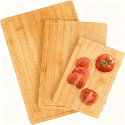 Image de Solidchoice - Ensemble de 3 planches à découper en bambou avec rigole pour recueillir les jus